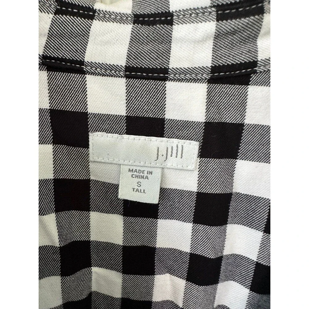 J. Jill Gingham Buffalo Plaid Checkered Tunic Rolled Sleeves Shirt Dress S Tall